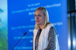 OSCE Chairperson-in-Office, Minister for Foreign Affairs of Finland Elina Valtonen, addresses conference on addressing anti-Semitism in the OSCE region, Helsinki, 10 February 2025. (OSCE)