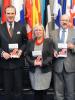 (L-r) Henrik Villadsen, Director and Officer-in-Charge at the OSCE High Commissioner on National Minorities;  Clemens Koja, Chairperson of the OSCE Permanent Council; Katarzyna Jarosiewicz-Wargan, First Deputy Director at the OSCE Office of Democratic Institutions and Human Rights; Lamberto Zannier, OSCE Secretary General; and Volker Türk, Assistant High Commissioner for Protection at the United Nations High Commissioner for Refugees (UNHCR), present a new OSCE-UNHCR handbook of international standards and good practices to address statelessness in the OSCE area, Vienna, 2 March 2017. (OSCE/Micky Kroell)