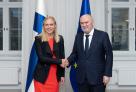 OSCE Secretary General Feridun H. Sinirlioğlu and OSCE Chairperson-in-Office Foreign Minister Elina Valtonen shaking hands during the Secretary General's visit to Helsinki, 16 January 2025. (OSCE / Ministry for Foreign Affairs of Finland / Markku Pajunen)