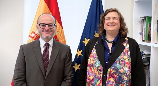 OSCE Special Representative and Co-ordinator for Combating Trafficking in Human Beings Kari Johnstone and State Secretary for Foreign and Global Affairs Diego Martínez Belío, Madrid, 11 February 2025  (Alexandra Donskova-Huber/OSCE)