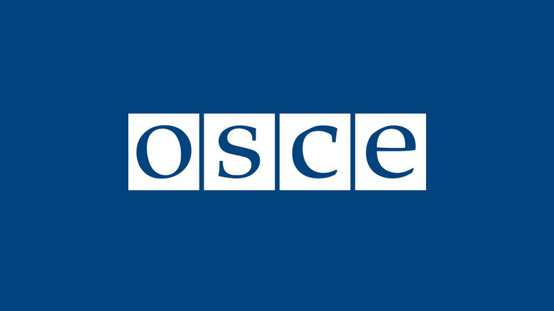 White OSCE logo on blue background in landscape orientation