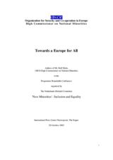 Speech by the OSCE High Commissioner on National Minorities, Rolf Ekeus Speech by the OSCE High Commissioner on National Minorities, Rolf Ekeus