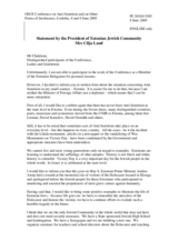 Statement by the President of Estonian Jewish Community Cilja Laud Statement by the President of Estonian Jewish Community Cilja Laud