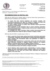 Recommendations on Central Asia by the Christian Solidarity Worldwide Recommendations on Central Asia by the Christian Solidarity Worldwide