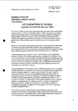 Report by the Federation of Jewish Communities of Russia Report by the Federation of Jewish Communities of Russia